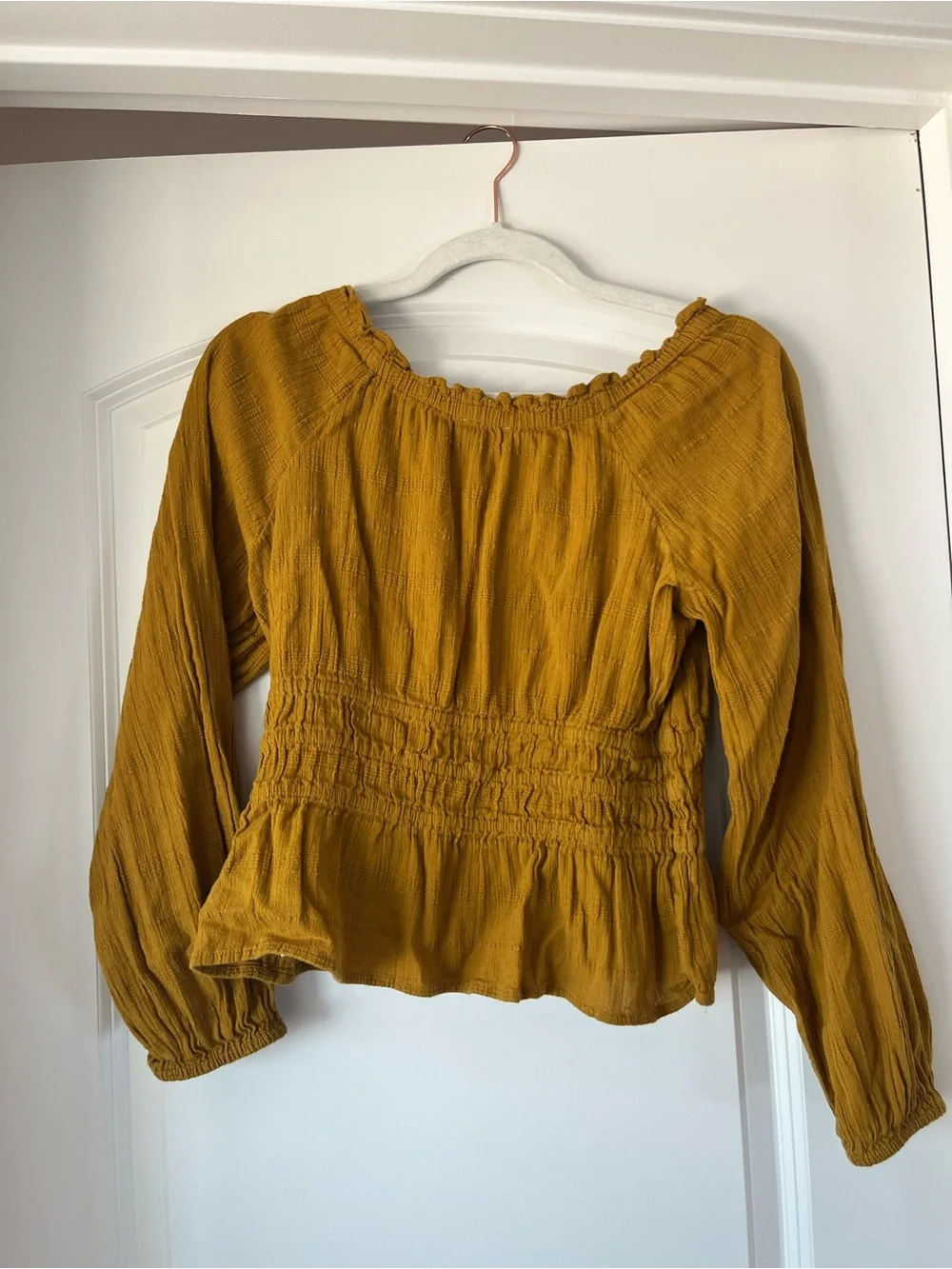 Madewell Mustard Smocked Peasant Blouse - Women Tops